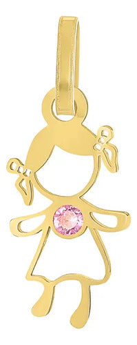 Dije De Oro 10 Kilates De Niña Con Circonia Rosa, Dije Hija Dorado