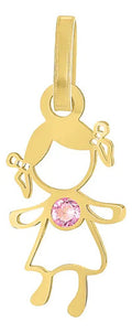 Dije De Oro 10 Kilates De Niña Con Circonia Rosa, Dije Hija Dorado