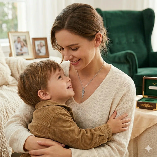 Collar Abrazo Eterno Mama E Hijo De Plata 925, Regalo Mamá Plateado