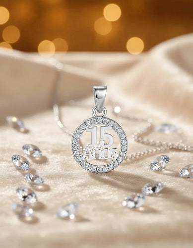 Dije De 15 Años De Plata 925 Con Circonias Para Quinceañera Plateado