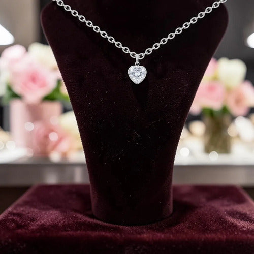 Collar En Plata Pura S925 Con Colgante En Forma De Corazón. Plata