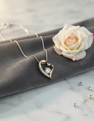 Collar Plata Corazón Piedras Preciosas. Regalo Para Mamá Plateado