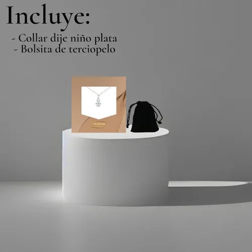 Collar Plata Dije Niño / Hijo Con Circonita Azul Plateado