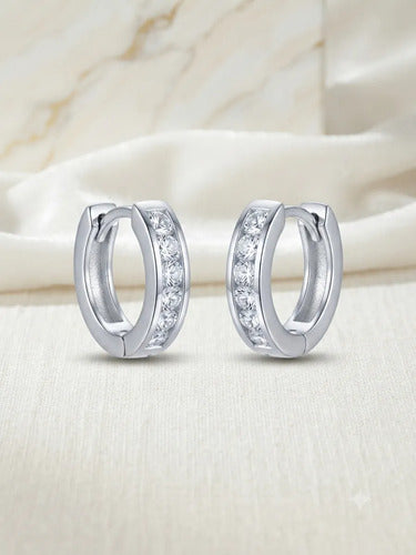 Aretes Huggies Con Circonitas De Plata Pura 925 Blanco