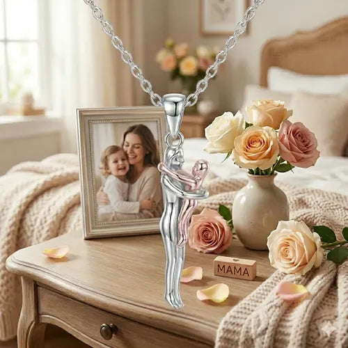 Collar Abrazo Eterno Mama E Hija De Plata 925, Regalo Mamá Plateado