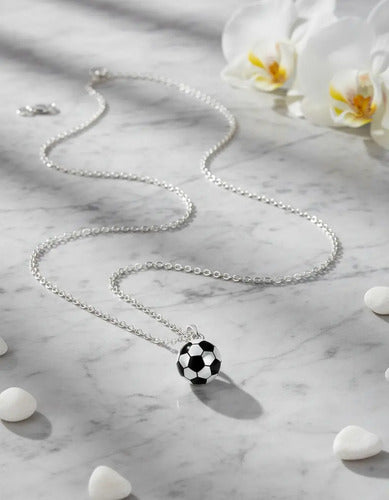 Collar De Plata 925 Dije Balón De Futbol Deportivo, Regalo Plateado