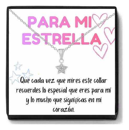 Regalo Cajita Collar Estrella Plata - Amor Novia Esposa Plateado