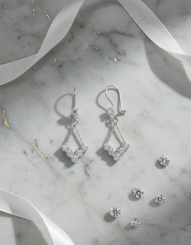 Aretes Colgantes De Plata 925 Con Circonitas Para Fiesta Plateado