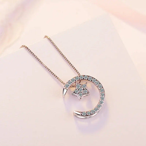 Collar Luna Y Estrella Joyería Plata 925 Plateado