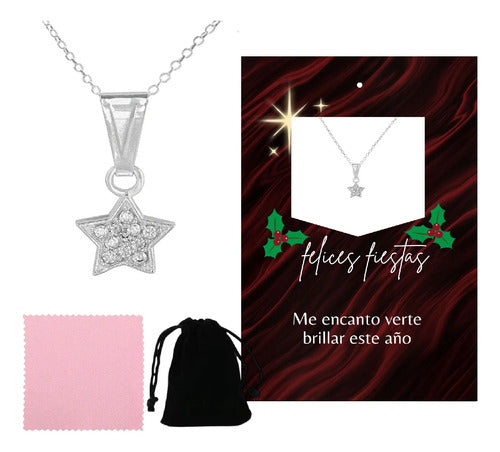 Regalo Navideño Para Mujer Collar Estrella Plata Con Mensaje Plateado