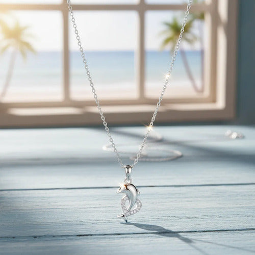 Collar Con Dije De Delfin Y Corconitas De Plata 925 Plateado