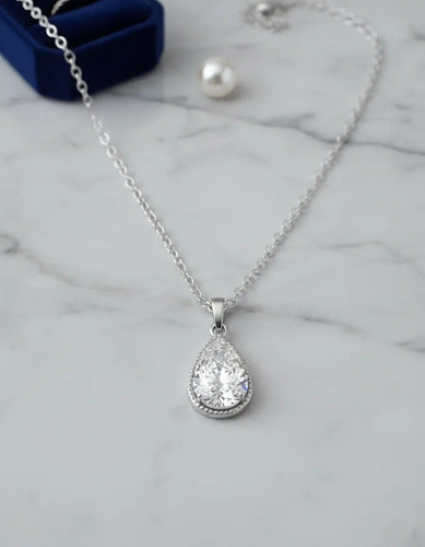 Collar Elegante Gota Zirconia Plata 925 Plateado