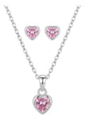 Juego De Collar Y Aretes De Corazon Rosa De Plata 925 Rosa