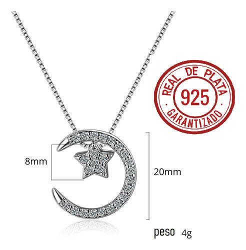 Collar Luna Y Estrella Joyería Plata 925 Plateado
