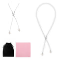 Collar Largo Ajustable Corbatero Con Perlas 66 Cm Plata 925 Plateado