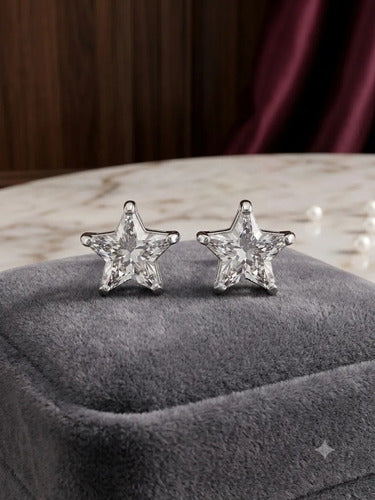 Broquel Arete Circonia Estrella Plata 925 Blanco