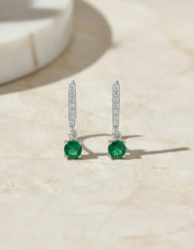 Aretes Huggies Elegante Plata 925 Con Circonias Plateado