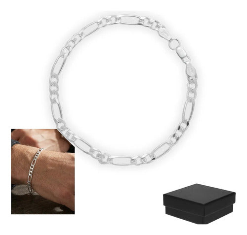 Pulso Para Hombre 3x1 Eslabón De Plata 925 Para Caballero Plateado 6.37 Cm 20 Cm