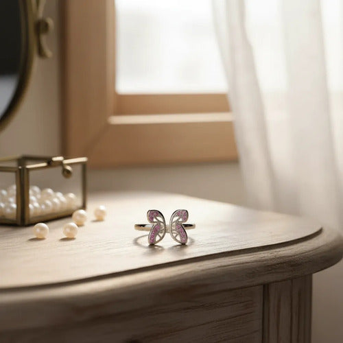 Anillo De Mariposa Con Circonitas De Plata 925 Rosa 9