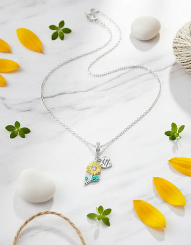 Collar Regalo Flor Amarilla Plata 925 Girasol Novia Esposa Girasol
