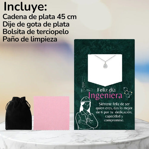 Regalo Para Ingeniera Collar De Plata 925 45 Cm Dije Gota Plateado