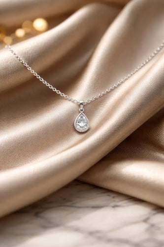 Regalo Aniversario Collar De Plata Con Piedra De Zirconita. Plateado