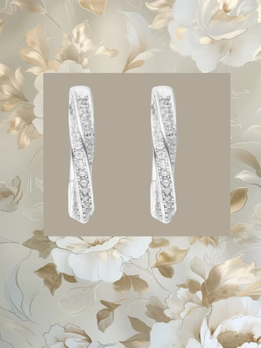 Aretes Huggies Elegante Plata 925 Entrelazados Con Circonias Plateado