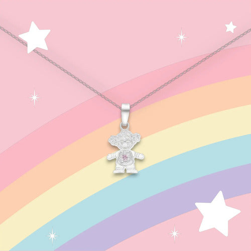 Collar De Plata Dije Niña - Hija Con Circonita Rosa Plateado