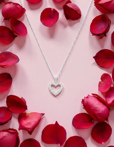 Collar Plata 925 45 Cm Con Zirconia Para Mujer Esposa Regalo Corazón Circonitas
