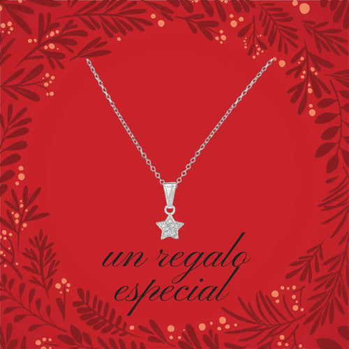 Regalo Navideño Para Mujer Collar Estrella Plata Con Mensaje Plateado