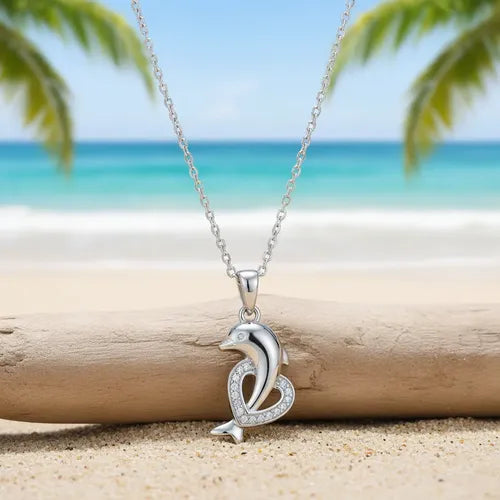 Collar Con Dije De Delfin Y Corconitas De Plata 925 Plateado