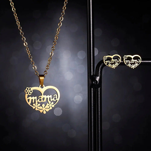 Joyas, El Día De La Madre, Aretes Y Cadena Te Amo Mama, Mom