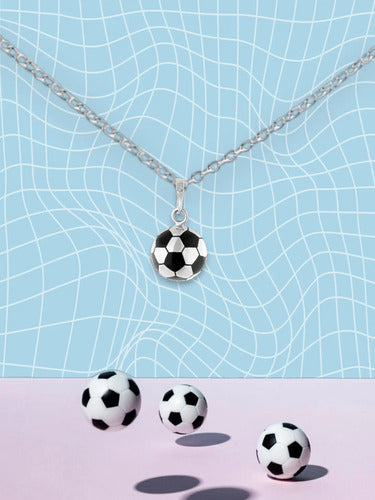 Collar De Plata 925 Dije Balón De Futbol Deportivo, Regalo Plateado