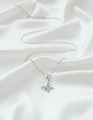 Collar Elegante De Plata Dije Mariposa Para Mujer Plateado