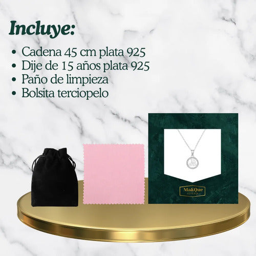 Regalo Para Quinceañera, Joyeria Plata 925 Dije 15 Años Plateado