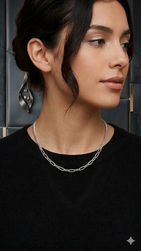 Cadena Cubana - Paper Clip Combinada Plata Pura925 Paperclip Plateado