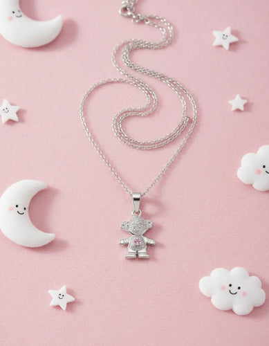 Collar De Plata Dije Niña - Hija Con Circonita Rosa Plateado