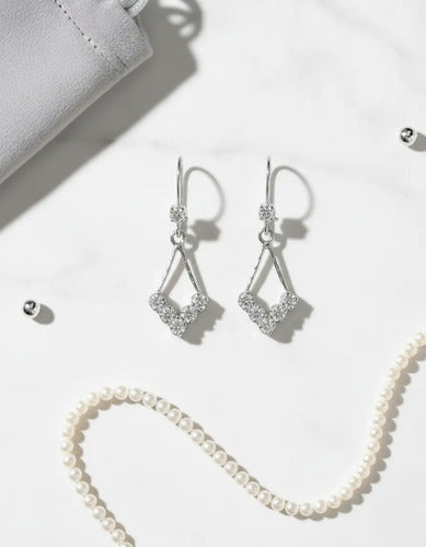 Aretes Colgantes De Plata 925 Con Circonitas Para Fiesta Plateado