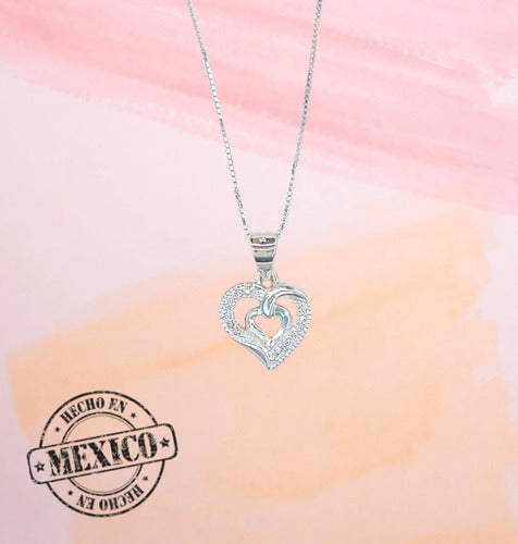 Collar Elegante Corazón De Plata 925 Con Piedras Zirconias Plateado