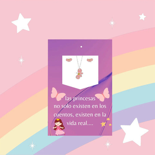 Regalo Para Niña Collar Y Aretes Dije Mariposa Plata 925 Plateado