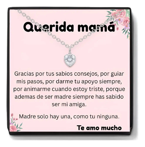 Collar Plata 925 Corazón Regalo Para Mamá Con Caja Plateado
