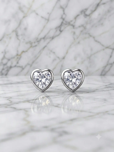 Broquel Arete De Circonita De Corazon De Plata 925 Blanco
