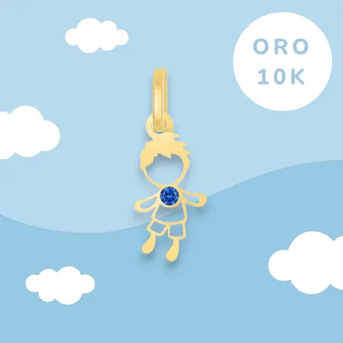 Dije De Oro 10 Kilates De Niño Con Circonia, Dije Hijo Dorado
