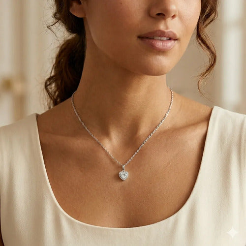 Collar Plata 925 Corazón Regalo Para Mamá Con Caja Plateado