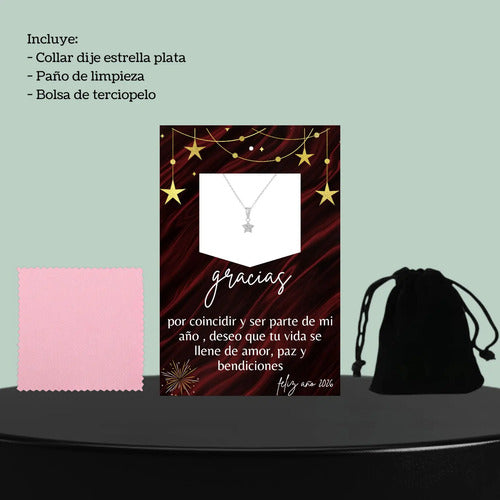 Regalo Navideño Con Mensaje Especial Collar Estrella Plata Plateado