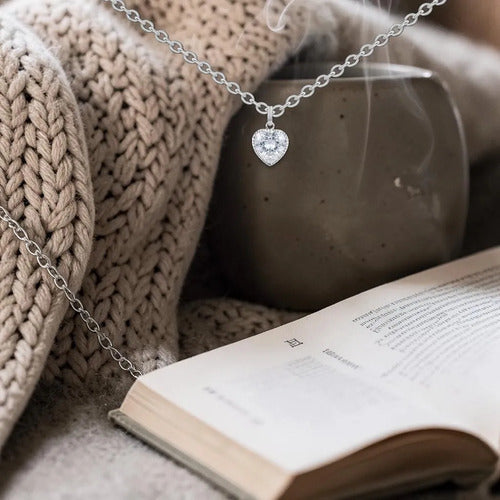 Collar Plata 925 Corazón Regalo Para Mamá Con Caja Plateado