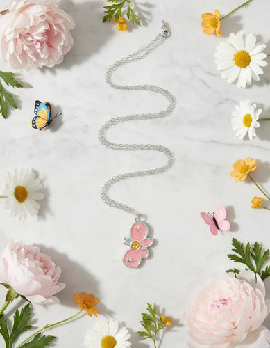Regalo Para Niña Collar Y Aretes Dije Mariposa Plata 925 Plateado