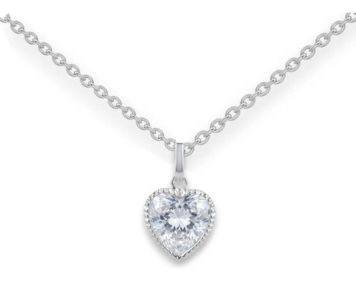Collar En Plata Pura S925 Con Colgante En Forma De Corazón. Plata
