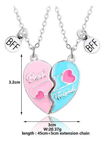 Juego 2 Collares Colgante Corazón  Mejores Amigas Con Imán