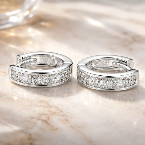 Aretes Huggies Con Circonitas De Plata Pura 925 Blanco